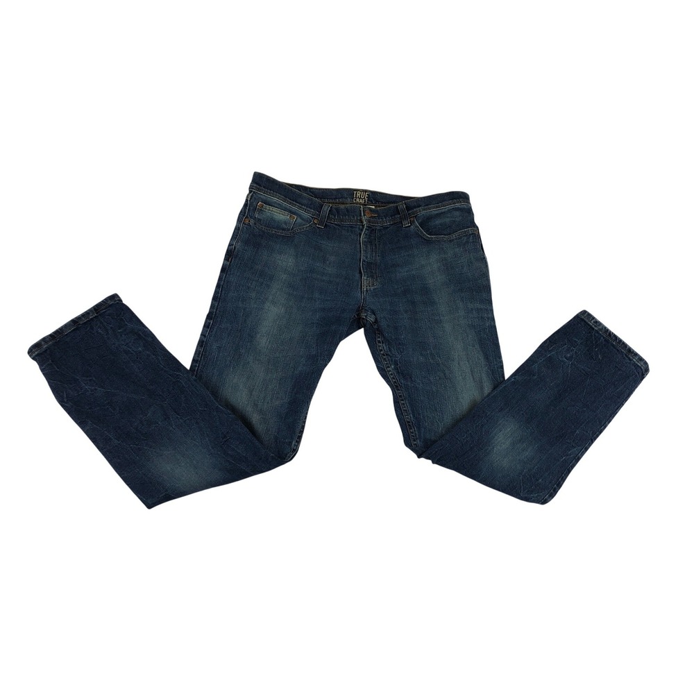 True Craft‎ Men's Dark Wash Blue Denim Jeans Straight Leg Size 36x32 Style 9967
